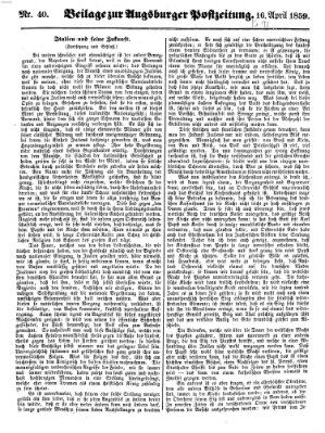 Augsburger Postzeitung Samstag 16. April 1859
