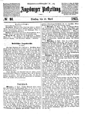 Augsburger Postzeitung Dienstag 18. April 1865