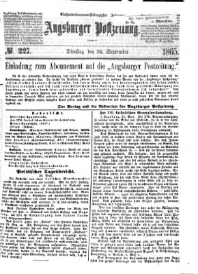 Augsburger Postzeitung Dienstag 26. September 1865