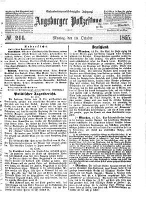 Augsburger Postzeitung Montag 16. Oktober 1865