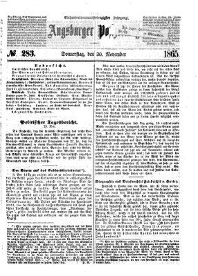 Augsburger Postzeitung Donnerstag 30. November 1865