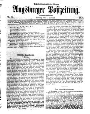 Augsburger Postzeitung Montag 7. Februar 1870