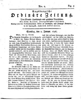 Augsburgische ordinäre Zeitung von Staats-Handlungs- und gelehrten Neuigkeiten (Augsburger Abendzeitung) Samstag 2. Januar 1796