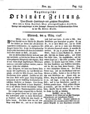 Augsburgische ordinäre Zeitung von Staats-Handlungs- und gelehrten Neuigkeiten (Augsburger Abendzeitung) Mittwoch 9. März 1796