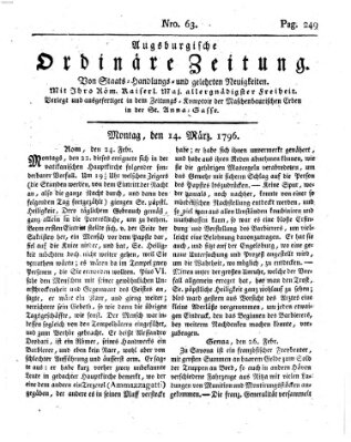 Augsburgische ordinäre Zeitung von Staats-Handlungs- und gelehrten Neuigkeiten (Augsburger Abendzeitung) Montag 14. März 1796