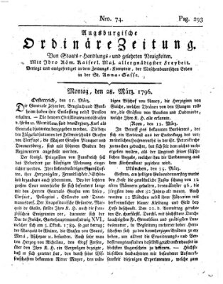 Augsburgische ordinäre Zeitung von Staats-Handlungs- und gelehrten Neuigkeiten (Augsburger Abendzeitung) Montag 28. März 1796