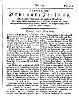 Augsburgische ordinäre Zeitung von Staats-Handlungs- und gelehrten Neuigkeiten (Augsburger Abendzeitung) Montag 2. Mai 1796