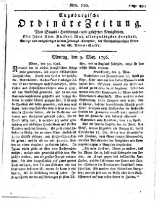 Augsburgische ordinäre Zeitung von Staats-Handlungs- und gelehrten Neuigkeiten (Augsburger Abendzeitung) Montag 9. Mai 1796