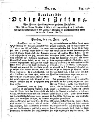 Augsburgische ordinäre Zeitung von Staats-Handlungs- und gelehrten Neuigkeiten (Augsburger Abendzeitung) Samstag 25. Juni 1796