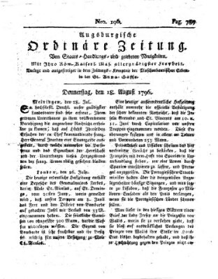 Augsburgische ordinäre Zeitung von Staats-Handlungs- und gelehrten Neuigkeiten (Augsburger Abendzeitung) Donnerstag 18. August 1796