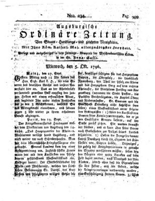Augsburgische ordinäre Zeitung von Staats-Handlungs- und gelehrten Neuigkeiten (Augsburger Abendzeitung) Mittwoch 5. Oktober 1796