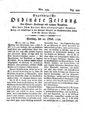 Augsburgische ordinäre Zeitung von Staats-Handlungs- und gelehrten Neuigkeiten (Augsburger Abendzeitung) Samstag 22. Oktober 1796