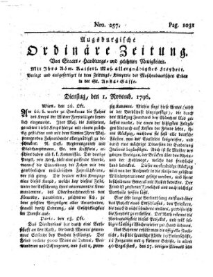 Augsburgische ordinäre Zeitung von Staats-Handlungs- und gelehrten Neuigkeiten (Augsburger Abendzeitung) Dienstag 1. November 1796
