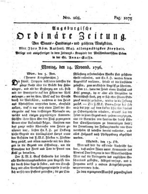 Augsburgische ordinäre Zeitung von Staats-Handlungs- und gelehrten Neuigkeiten (Augsburger Abendzeitung) Montag 14. November 1796