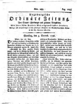 Augsburgische ordinäre Zeitung von Staats-Handlungs- und gelehrten Neuigkeiten (Augsburger Abendzeitung) Samstag 3. Dezember 1796