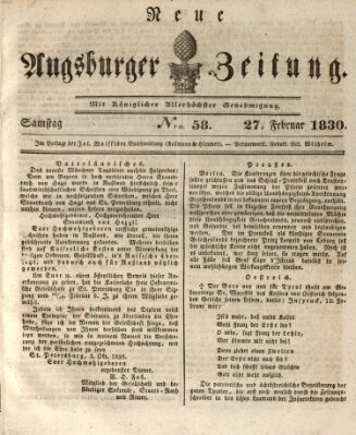 Neue Augsburger Zeitung Samstag 27. Februar 1830