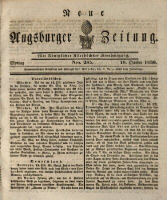 Neue Augsburger Zeitung Montag 18. Oktober 1830