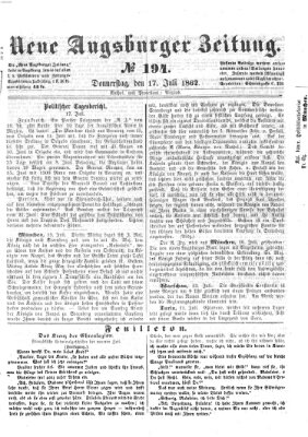 Neue Augsburger Zeitung Donnerstag 17. Juli 1862