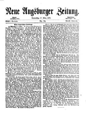 Neue Augsburger Zeitung Donnerstag 17. März 1870