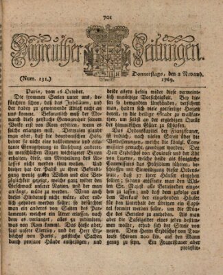 Bayreuther Zeitung Donnerstag 2. November 1769
