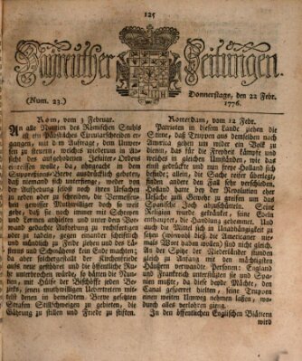 Bayreuther Zeitung Donnerstag 22. Februar 1776