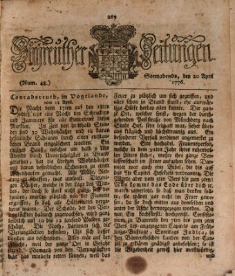 Bayreuther Zeitung Samstag 20. April 1776