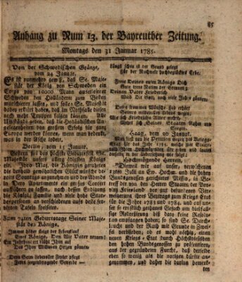 Bayreuther Zeitung Montag 31. Januar 1785