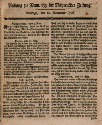 Bayreuther Zeitung Montag 20. November 1786
