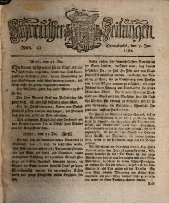 Bayreuther Zeitung Samstag 3. Januar 1789