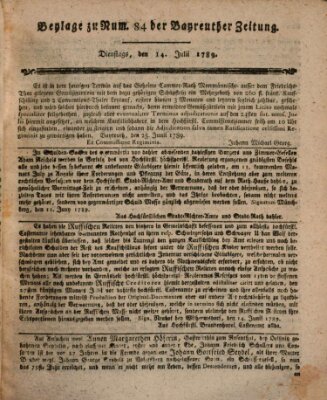 Bayreuther Zeitung Dienstag 14. Juli 1789