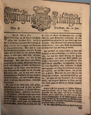 Bayreuther Zeitung Dienstag 18. Januar 1791