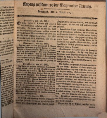 Bayreuther Zeitung Freitag 1. April 1791