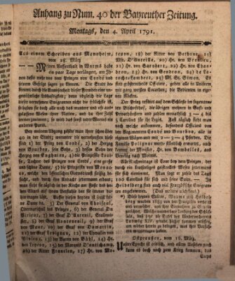 Bayreuther Zeitung Montag 4. April 1791