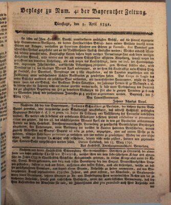 Bayreuther Zeitung Dienstag 5. April 1791