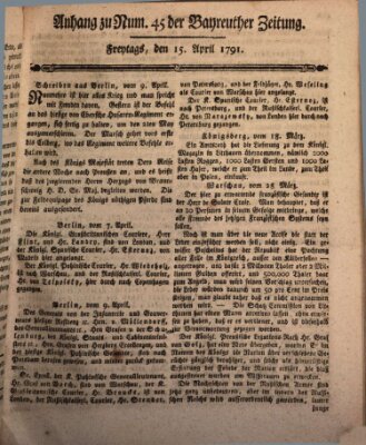 Bayreuther Zeitung Freitag 15. April 1791