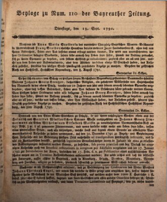 Bayreuther Zeitung Dienstag 13. September 1791