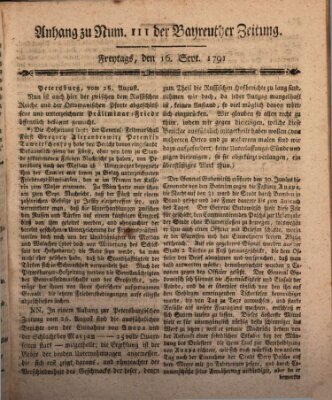 Bayreuther Zeitung Freitag 16. September 1791