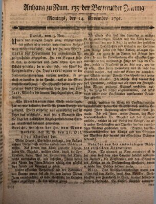 Bayreuther Zeitung Montag 14. November 1791