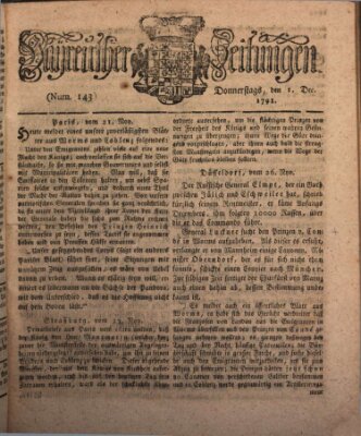 Bayreuther Zeitung Donnerstag 1. Dezember 1791