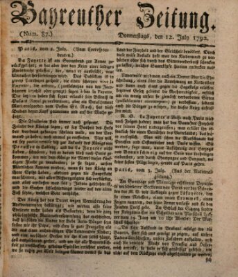 Bayreuther Zeitung Donnerstag 12. Juli 1792