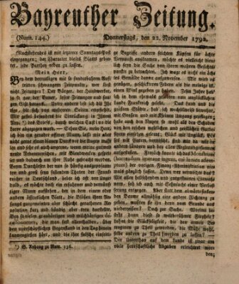 Bayreuther Zeitung Donnerstag 22. November 1792