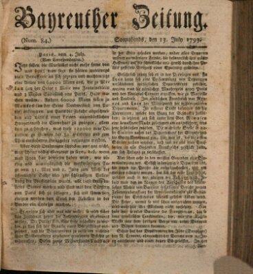 Bayreuther Zeitung Samstag 13. Juli 1793