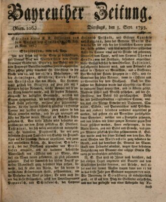 Bayreuther Zeitung Dienstag 3. September 1793