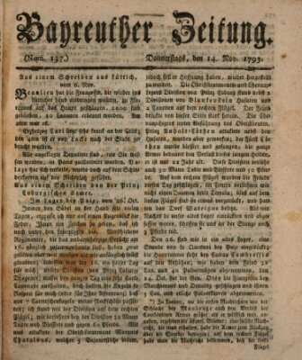 Bayreuther Zeitung Donnerstag 14. November 1793