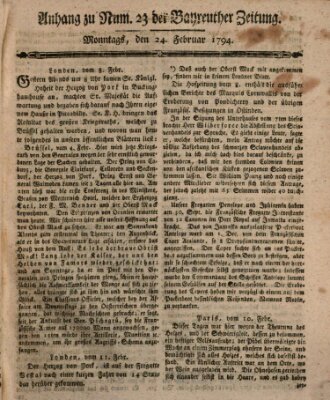 Bayreuther Zeitung Montag 24. Februar 1794
