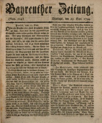 Bayreuther Zeitung Dienstag 23. September 1794