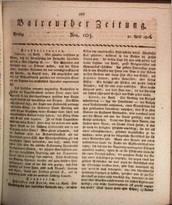 Bayreuther Zeitung Dienstag 30. April 1816