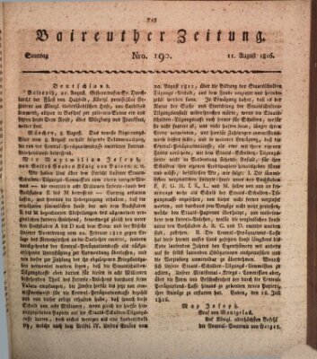 Bayreuther Zeitung Sonntag 11. August 1816