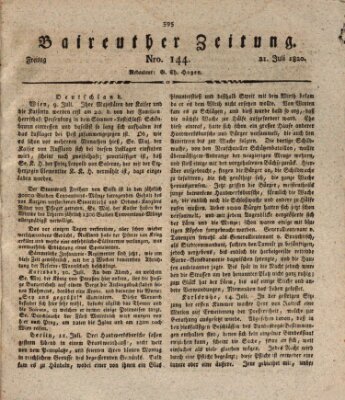 Bayreuther Zeitung Freitag 21. Juli 1820