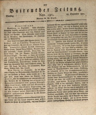 Bayreuther Zeitung Dienstag 25. September 1821